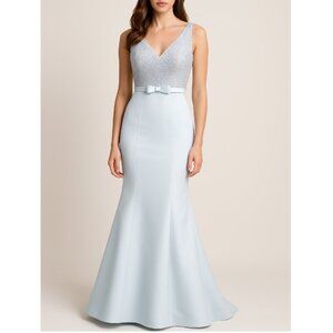 Jovani light blue beaded v-neck mermaid maxi prom formal dress
